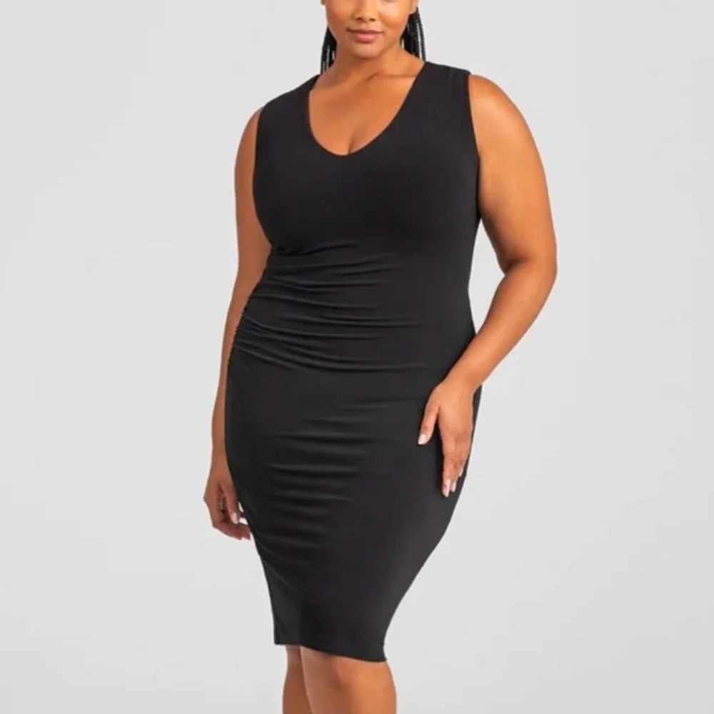 Honeylove InnerPower Black‎ Sleeveless Midi Dress 1X Shaping Slimming Flattering